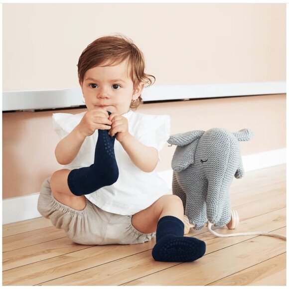 NWT GoBabyGo Non-Slip Rubber Grip Tall Socks (Navy, Organic Cotton Terry) - Picture 3 of 9